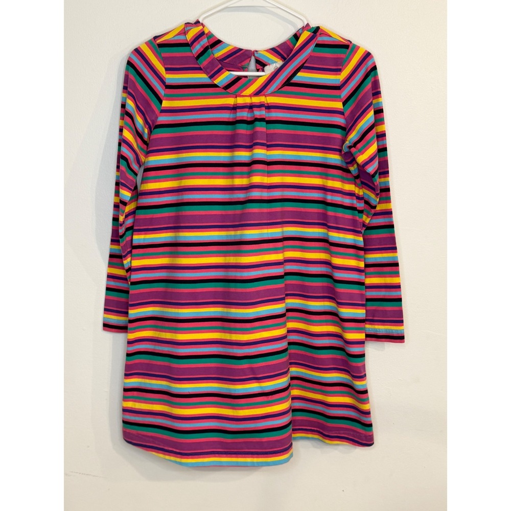 Hanna Andersson Girls Multi Color Stripe Long Sleeve Cotton Dress Size 150